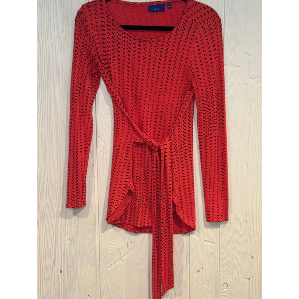 Women's APT.9 Red Black Dot Long Sleeve Top S